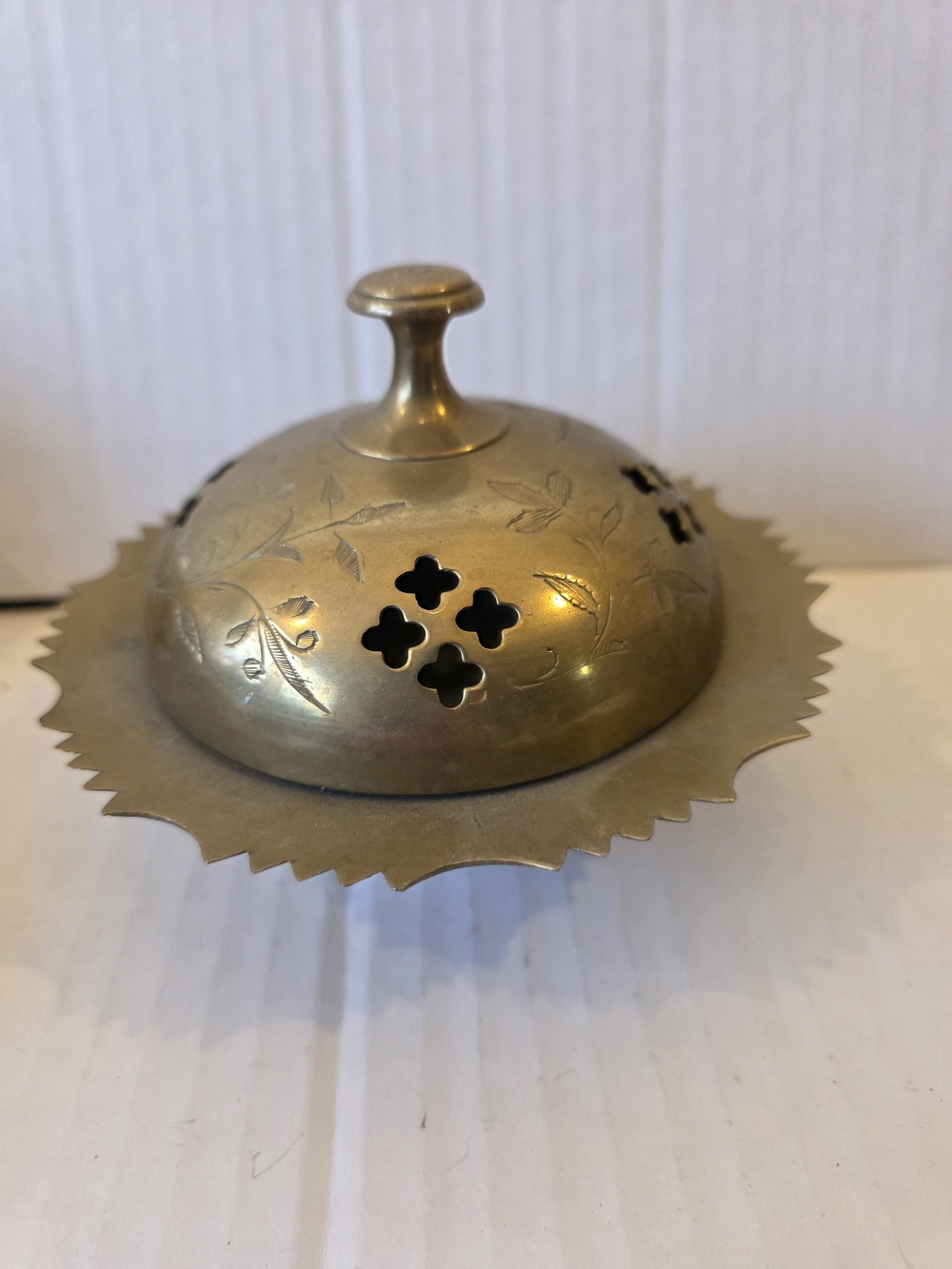 Vintahe Brass Decorative Incense Burner with Floral Cutouts - Brass Tone